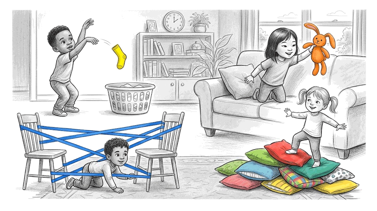 Kids doing activities at home